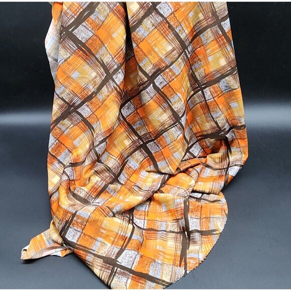 Retro Partridge Family Plaid Fabric In Orange & Brown Marsha Jan Skirt - Picture 2 of 5